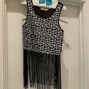 Ladies Black/Silver sequined crop top. Size S.